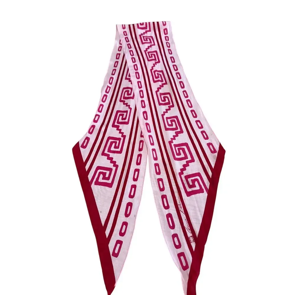 Vintage Anne Klein Silk Chiffon Skinny Neck Scarf Pink Abstract Print